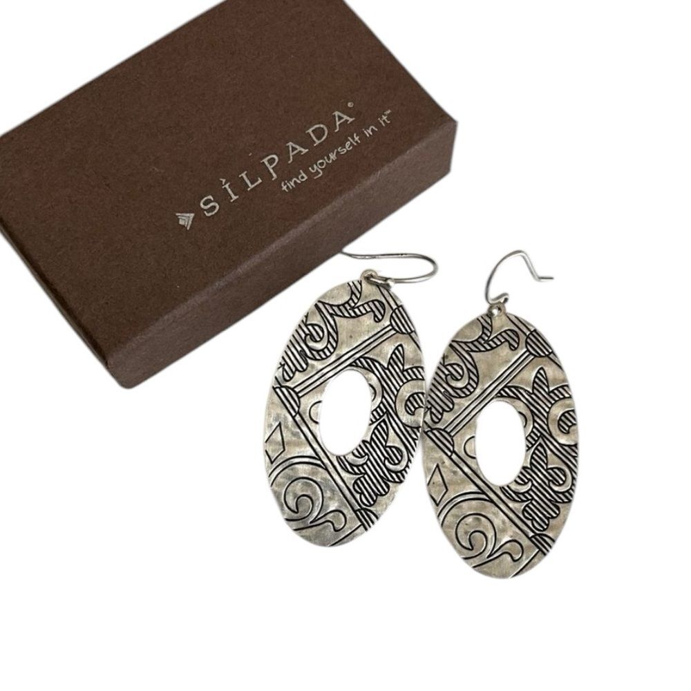 Silpada Silver Oval Filigree Cutout Drop Earrings - Picture 2 of 4